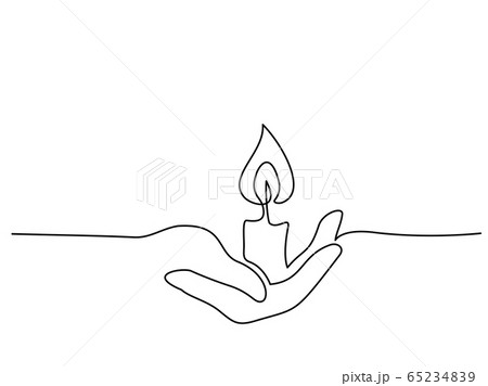 Continuous one line drawing. Hand holding burning candle 65234839