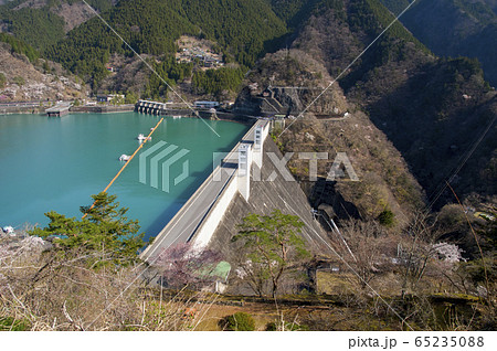 桜咲く奥多摩湖 頂上広場からの風景 桜咲く奥多摩湖 頂上広場からの風景 65235088