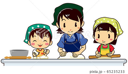 親子で楽しくパン作り（生地をこねる） 65235233