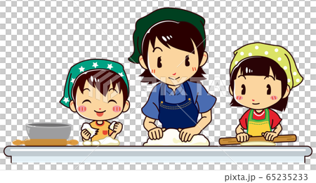親子で楽しくパン作り（生地をこねる） 65235233