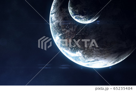 Deep space, exoplanets in light of blue star Deep space, exoplanets in light of blue star 65235484