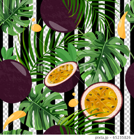Seamless pattern with whole passion fruit and... - Stock Illustration ...