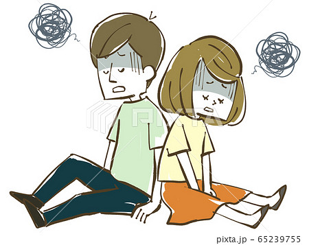 落ち込む男女 夫婦 カップルのイラスト素材
