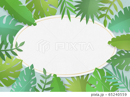 南国-植物-葉-リーフ-フレーム-楕円 南国-植物-葉-リーフ-フレーム-楕円 65240559