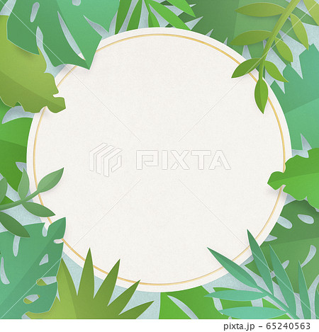 南国 植物 葉 リーフ フレーム 円のイラスト素材