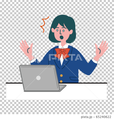 ブレザー 学生 女性 パソコン 驚いている ブレザー 学生 女性 パソコン 驚いている 65240622