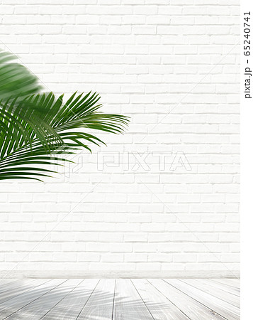 背景 壁 床 煉瓦 白 観葉植物のイラスト素材