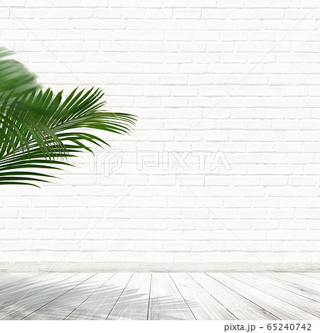 背景 壁 床 煉瓦 白 観葉植物のイラスト素材