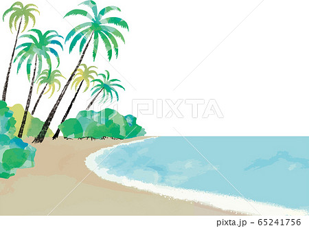 ヤシの木の生えた波の寄せる浜辺のイラスト素材