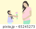 Little girl offering flowers to her pregnant mother for the mothers day 65245273