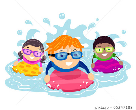 Stickman Kids Paddle Board Swim Illustration 65247188