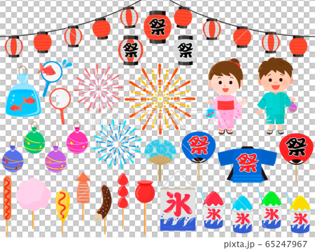 夏祭り　子供　夜店　セット　イラスト 65247967