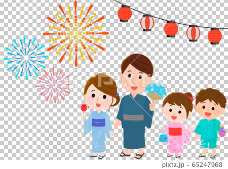 夏祭り 花火を見上げる親子 イラストのイラスト素材