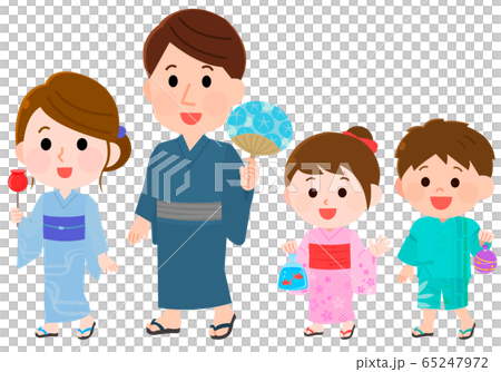 夏祭りで買い物をしながら歩く親子 イラスト 夏祭りで買い物をしながら歩く親子 イラスト 65247972