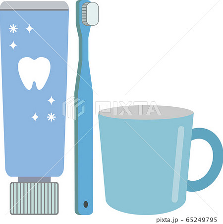 水色でシンプルな 歯磨き粉 歯ブラシ コップのセットのイラスト素材