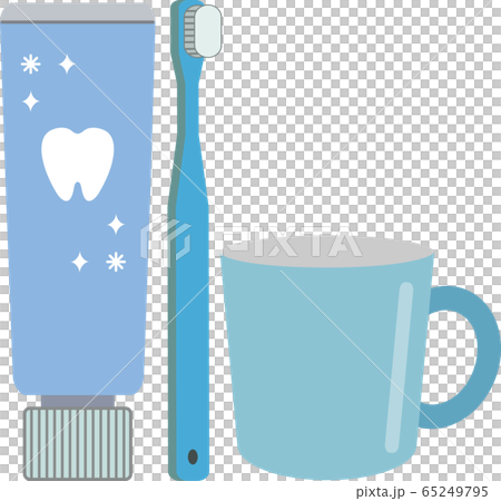 水色でシンプルな 歯磨き粉 歯ブラシ コップのセットのイラスト素材