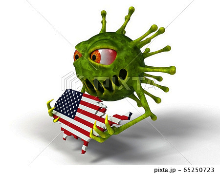corona virus monster destroys america map. 3d 65250723