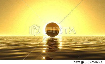 heavenly sunrise on golden sea with golden ball on 65250724