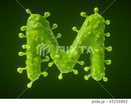 letter M shaped virus or bacteria cell. 3D letter M shaped virus or bacteria cell. 3D 65250862