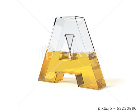 letter A shaped glass half filled with yellow 65250886