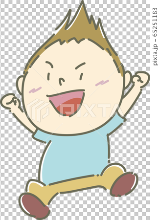男の子01 06 喜んで飛ぶ 飛び上がる勇ましい男の子 のイラスト素材