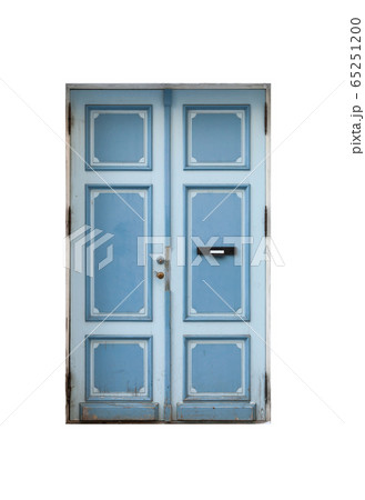 Blue wooden door in old building facade isolated 65251200