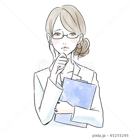 困り顔の白衣メガネの女性 困り顔の白衣メガネの女性 65255295