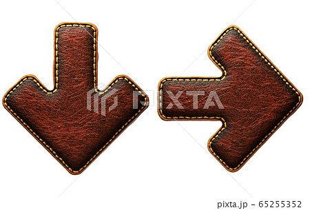 Set of symbols arrow to down and left arrow made of leather. 3D render font with skin texture isolated on white background. 65255352