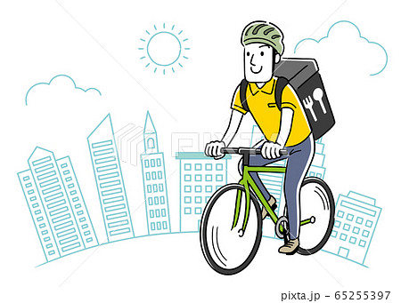 イラスト素材 フードデリバリー 配達員 自転車のイラスト素材