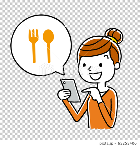 イラスト素材 フードデリバリーをスマートフォンのアプリを使って頼むのイラスト素材