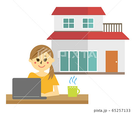 テレワーク リモートワーク 自宅 在宅勤務 女性 のイラスト素材