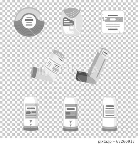 Illustration of asthma medicines (black and white) Illustration of asthma medicines (black and white) 65260915