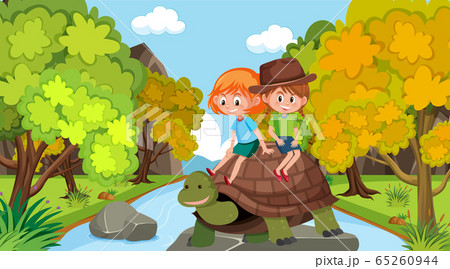 Scene with happy kids and animals in the park 65260944