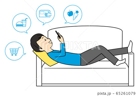 illustration of a man ordering with smart phone illustration of a man ordering with smart phone 65261079