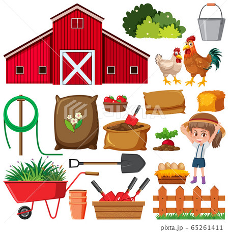 Set of gardening items on white background 65261411