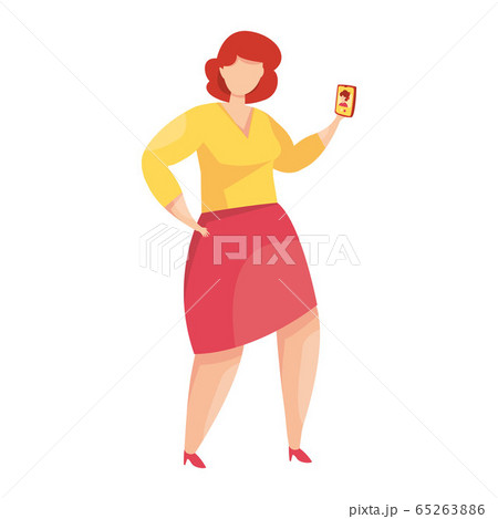 Woman talking on video calling vector illustration. Video conference. People on smart phone screen taking with colleague. Online meeting. 65263886