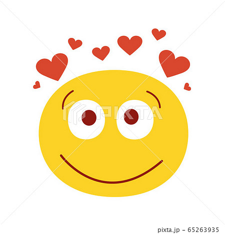 Smiling in love emoji vector illustration. Isolated on white background. Happy emotion face. Cute smiling face with hearts. 65263935