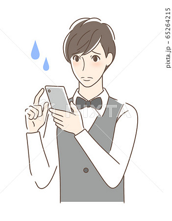 スマホを操作して不安な男性 65264215