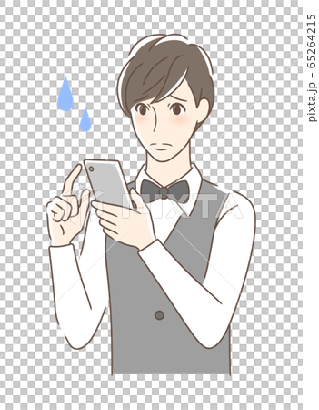 スマホを操作して不安な男性 65264215