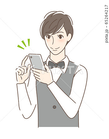 スマホを操作して笑顔の男性 スマホを操作して笑顔の男性 65264217