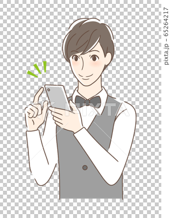 スマホを操作して笑顔の男性 スマホを操作して笑顔の男性 65264217