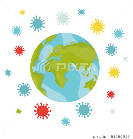 Vector illustration of COVID-19 coronavirus around Earth globe. Pandemic of nCov-19. Influenza virus epidemic. World problem. Flu infection. Coronavirus. Vector illustration of COVID-19 coronavirus around Earth globe. Pandemic of nCov-19. Influenza virus epidemic. World problem. Flu infection. Coronavirus. 65266912