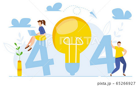 Modern vector illustration of 404 error. Page not found concept. Business concept of economic decline. Bulb lamp. Disconnection from the internet. Sad people without connection 65266927