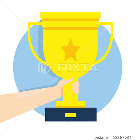 Modern vector illustration of Golden trophy cup in businessman hand. Winner's trophy award. Icon for web site, application. Symbol of win. Awards ceremony. Modern vector illustration of Golden trophy cup in businessman hand. Winner's trophy award. Icon for web site, application. Symbol of win. Awards ceremony. 65267034