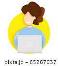 Modern vector illustration of internet surfing. Young person spending time online. Woman with laptop. Businesswoman spends time working on a new project. Start up. New technology. Icon for web site. 65267037