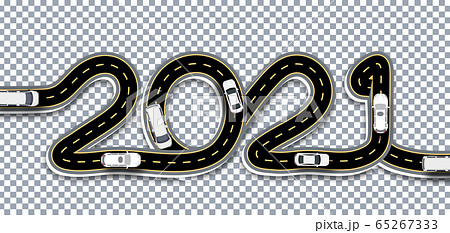2021 New Year. A road with markings and bridges is stylized as an inscription with a shadow. On a transparent background. illustration 65267333
