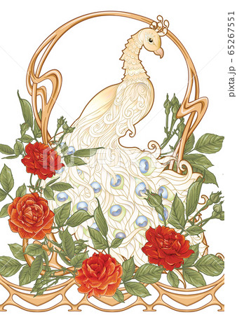 Poster with peacock and roses in art nouveau style 65267551