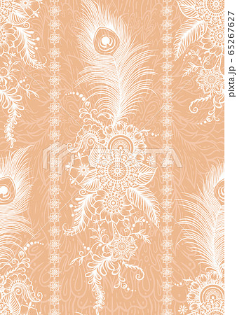 Peacock feathers mehendi, traditional indian henna floral ornament. 65267627