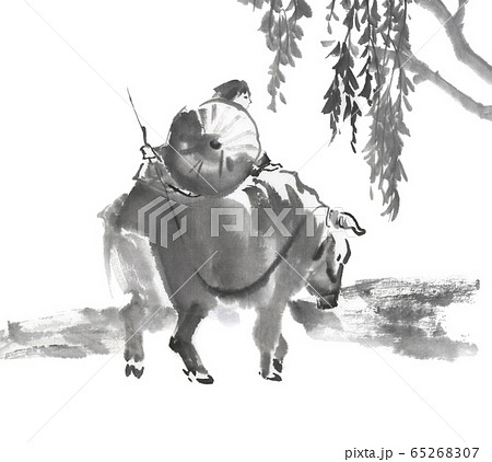 牧童　水墨画 65268307