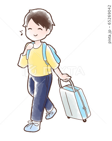 旅行が楽しみな男の子 水彩のイラスト素材